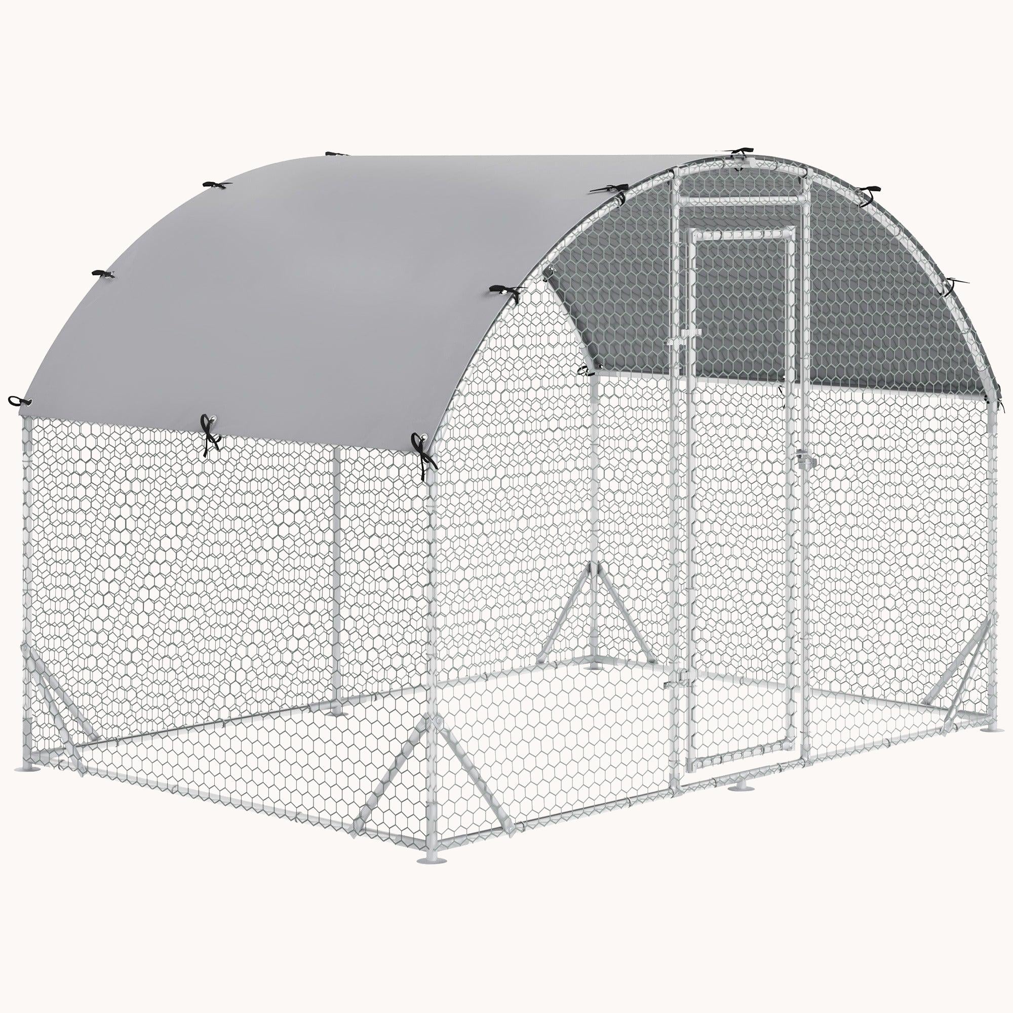 pawhut-poulailler-enclos-m-tal-d-me-9-2-x-6-2-x-6-5-ft-avec-b-che-imperm-able-an image 1