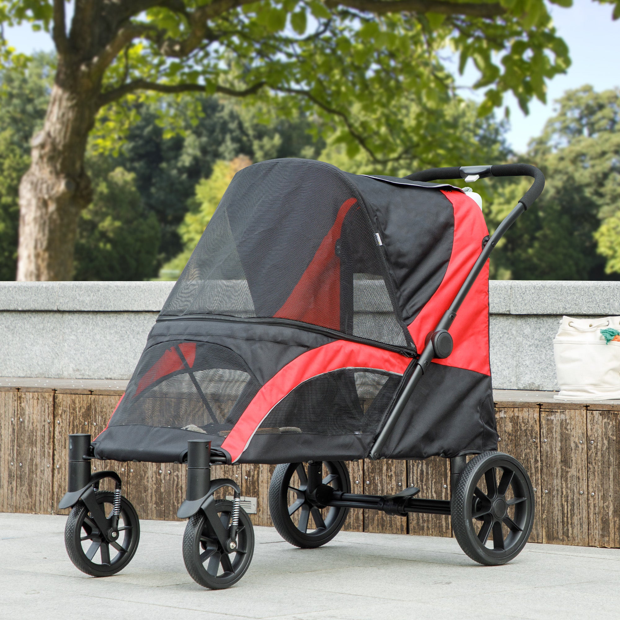 pawhut-poussette-pour-grand-chien-roues-amortissantes-pliage-1-clic-noire image 3