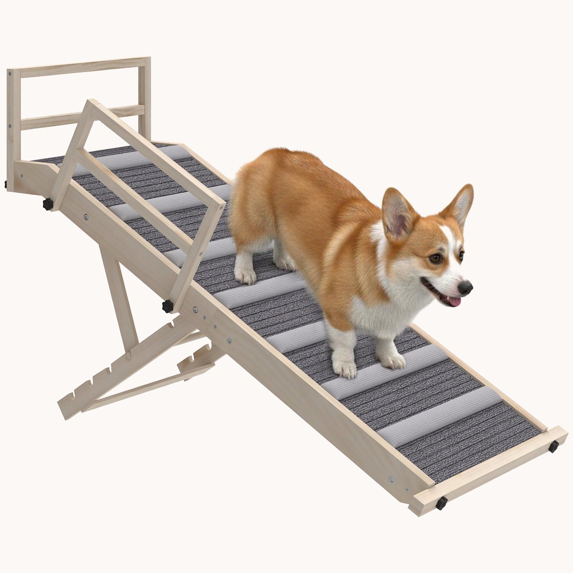 pawhut-rampe-pliante-en-bois-pour-chien-4-hauteurs-r-glables-38-48-cm-pour-canap image 1