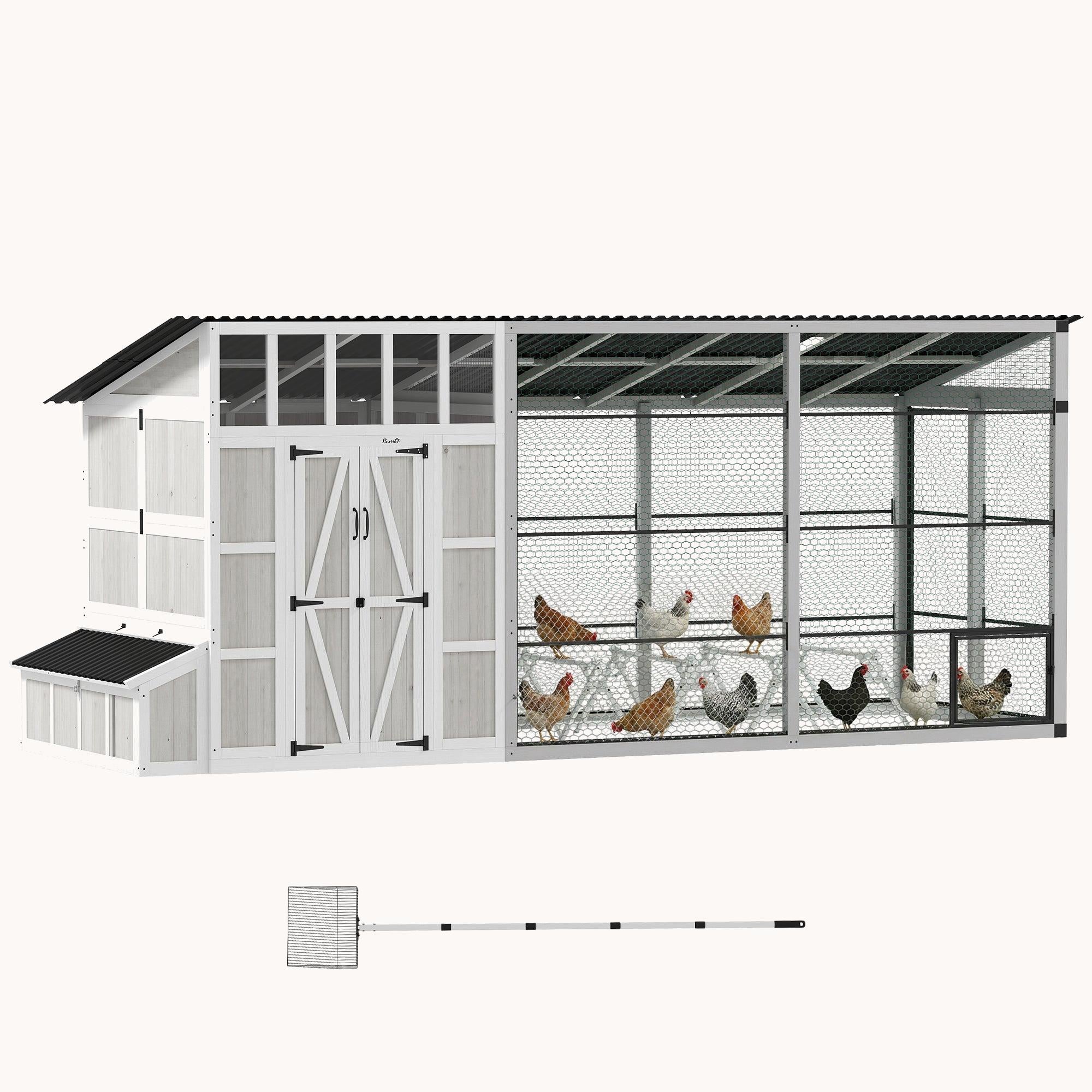 pawhut-poulailler-walk-in-212-pour-10-15-poules-avec-enclos-et-pondoir-gris-clai image 1