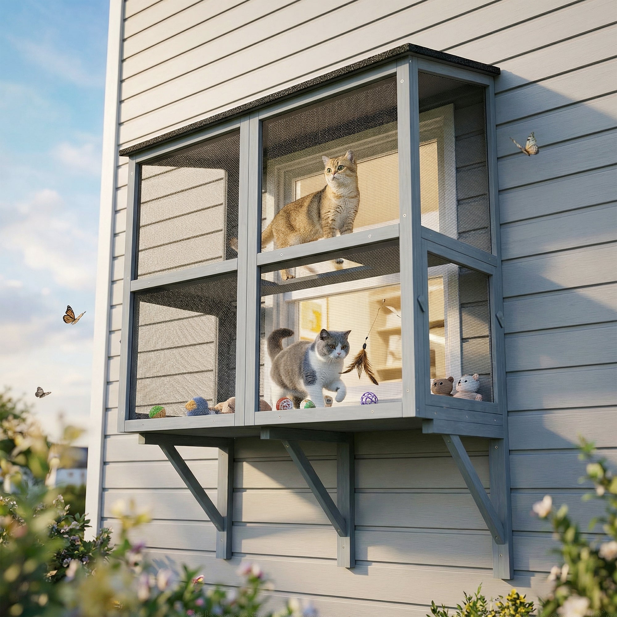 pawhut-catio-fen-tre-en-bois-avec-support-2-portes-et-toit-tanche-gris image 4