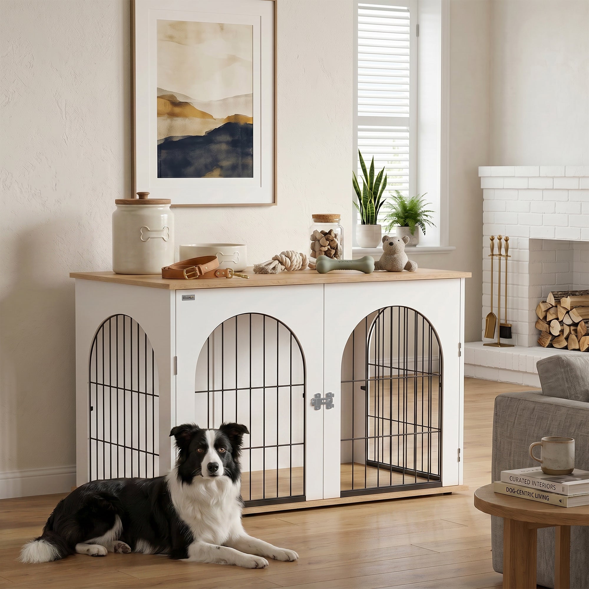pawhut-cage-chien-d-int-rieur-double-porte-100-x-60-x-69-cm-blanc image 4