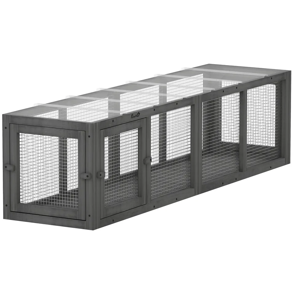 pawhut-tunnel-pour-chat-ext-rieur-modulaire-bois-3-portes-gris image 1