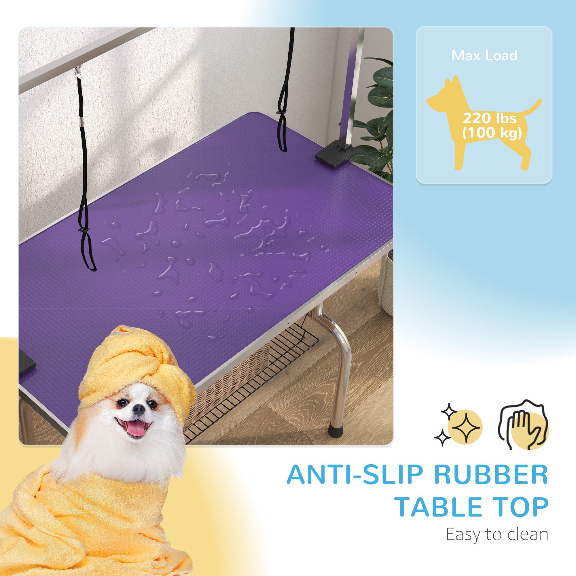 pawhut-table-de-toilettage-pliable-109-cm-bras-r-glable-violet image 7
