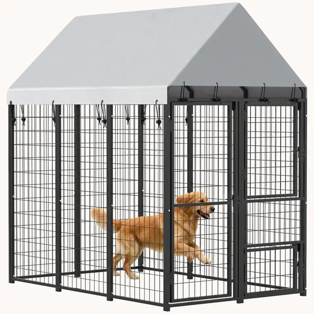 pawhut-chenil-ext-rieur-extensible-avec-toit-6-x-4-x-6-3-portes-et-verrou image 1