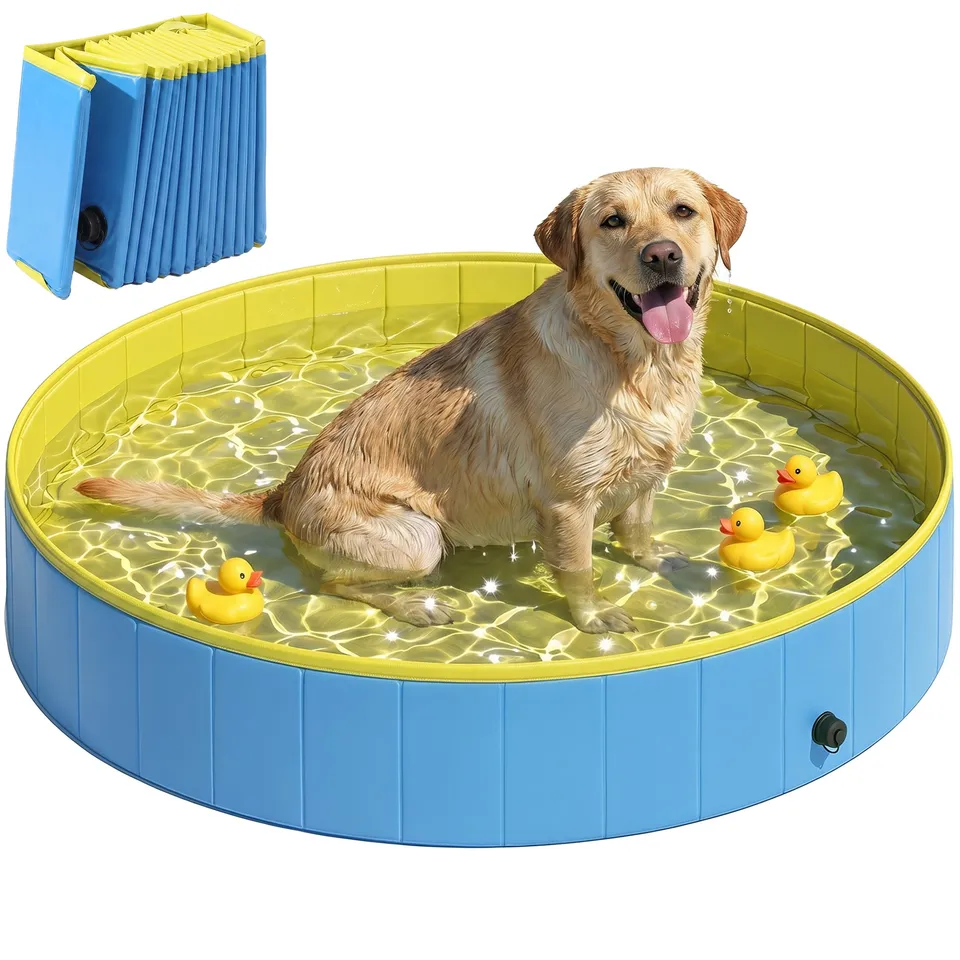 pawhut-piscine-pliable-pour-chien-160-x-30-cm-pvc-pais-bleu-et-jaune image 1