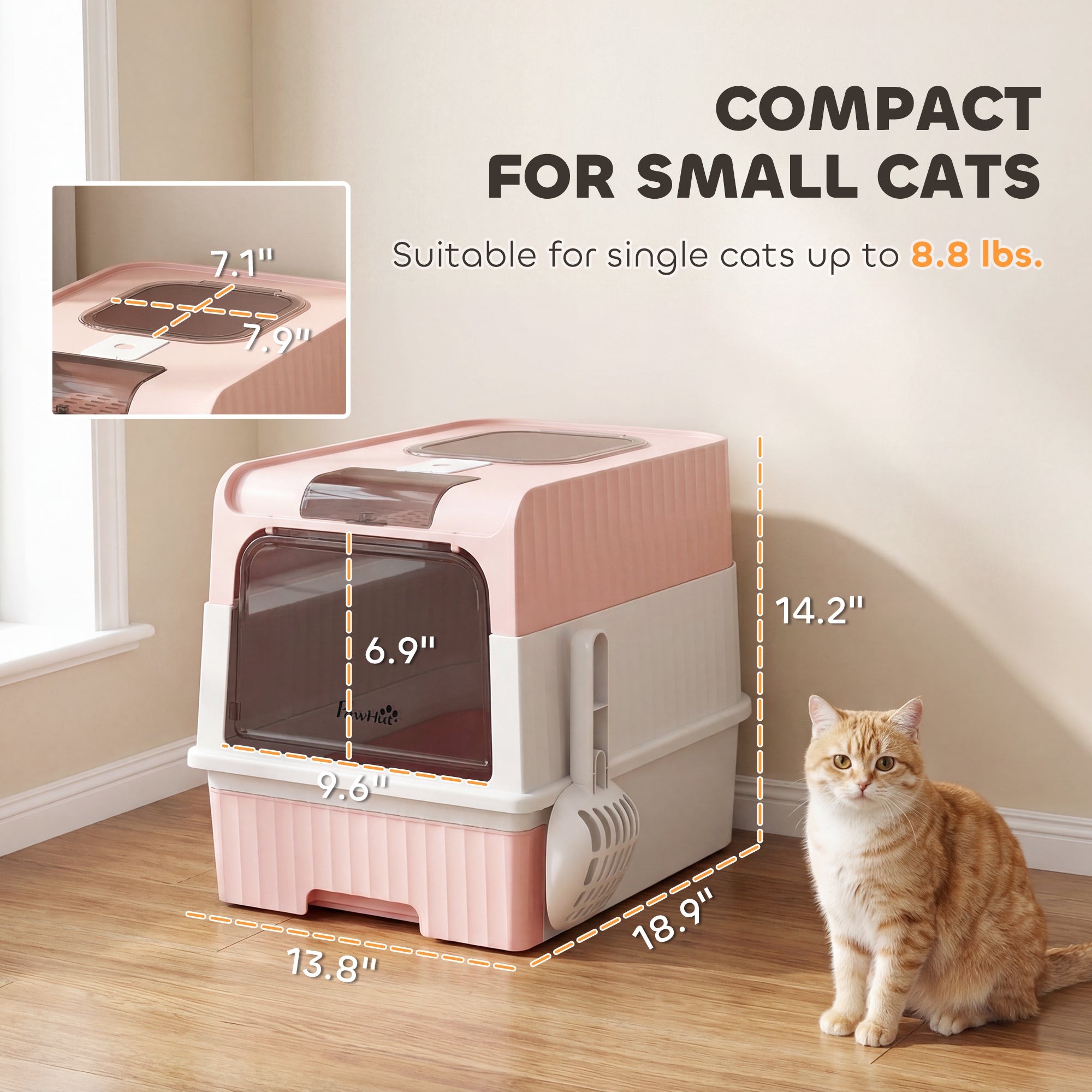 pawhut-bac-liti-re-ferm-pour-chat-avec-capot-sortie-dessus-tiroir-et-pelle-rose image 5