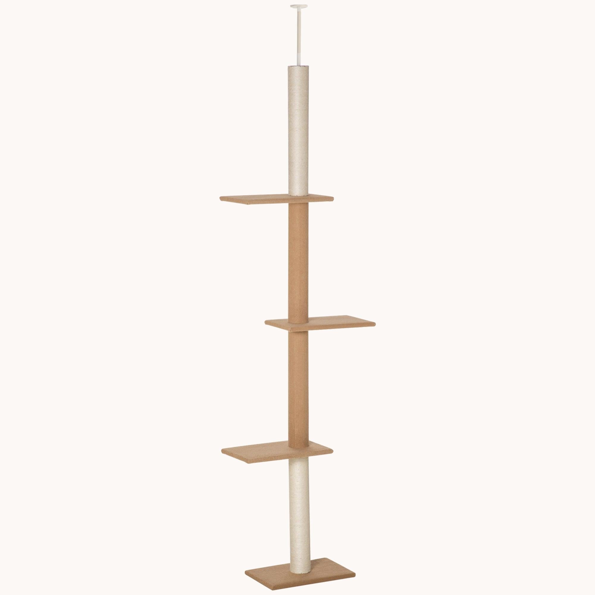 pawhut-arbre-chat-du-sol-au-plafond-avec-griffoirs-sisal-marron-clair image 1