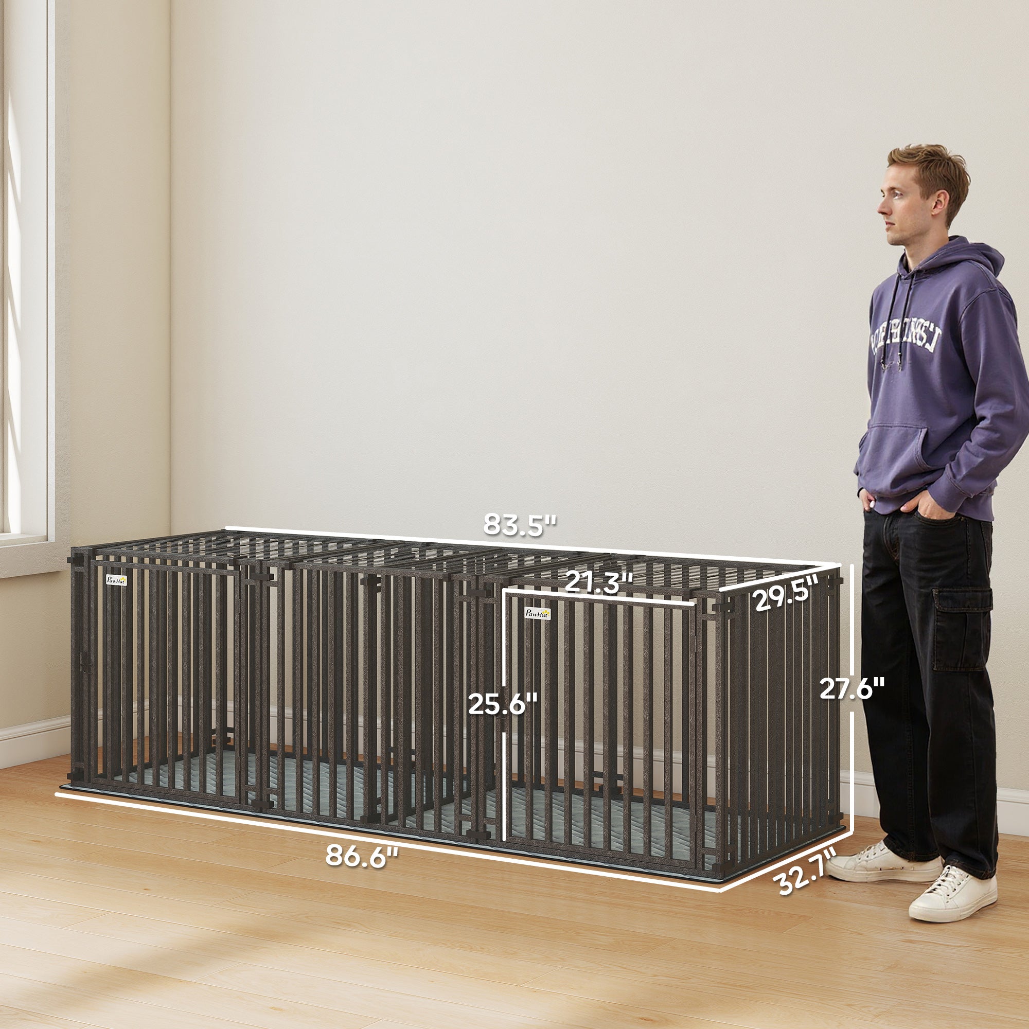 pawhut-cage-chien-m-tal-robuste-83-avec-s-parateur-et-tapis-tanche-noir image 5