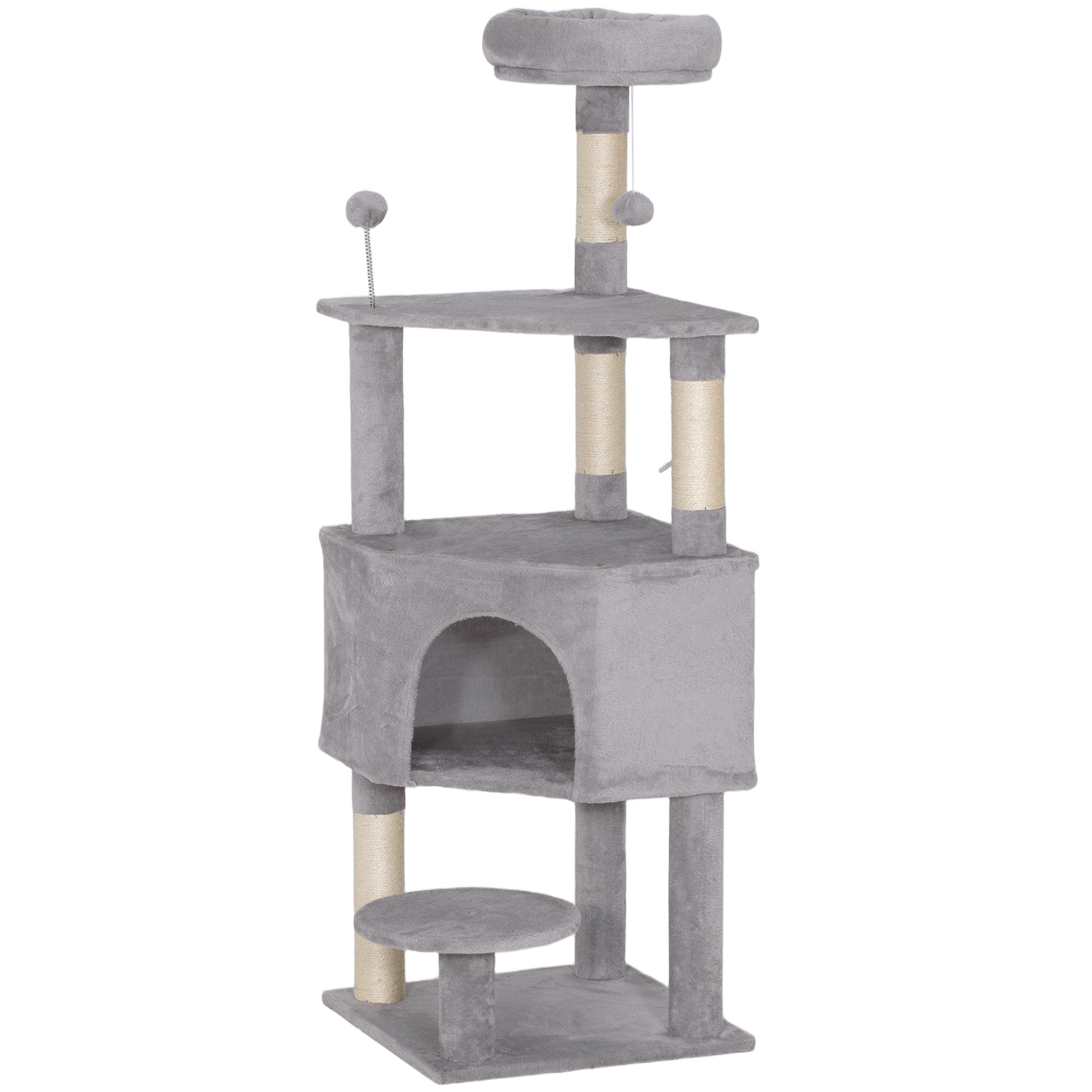 pawhut-arbre-chat-54-avec-niche-perchoir-et-griffoirs-sisal-gris-clair image 2