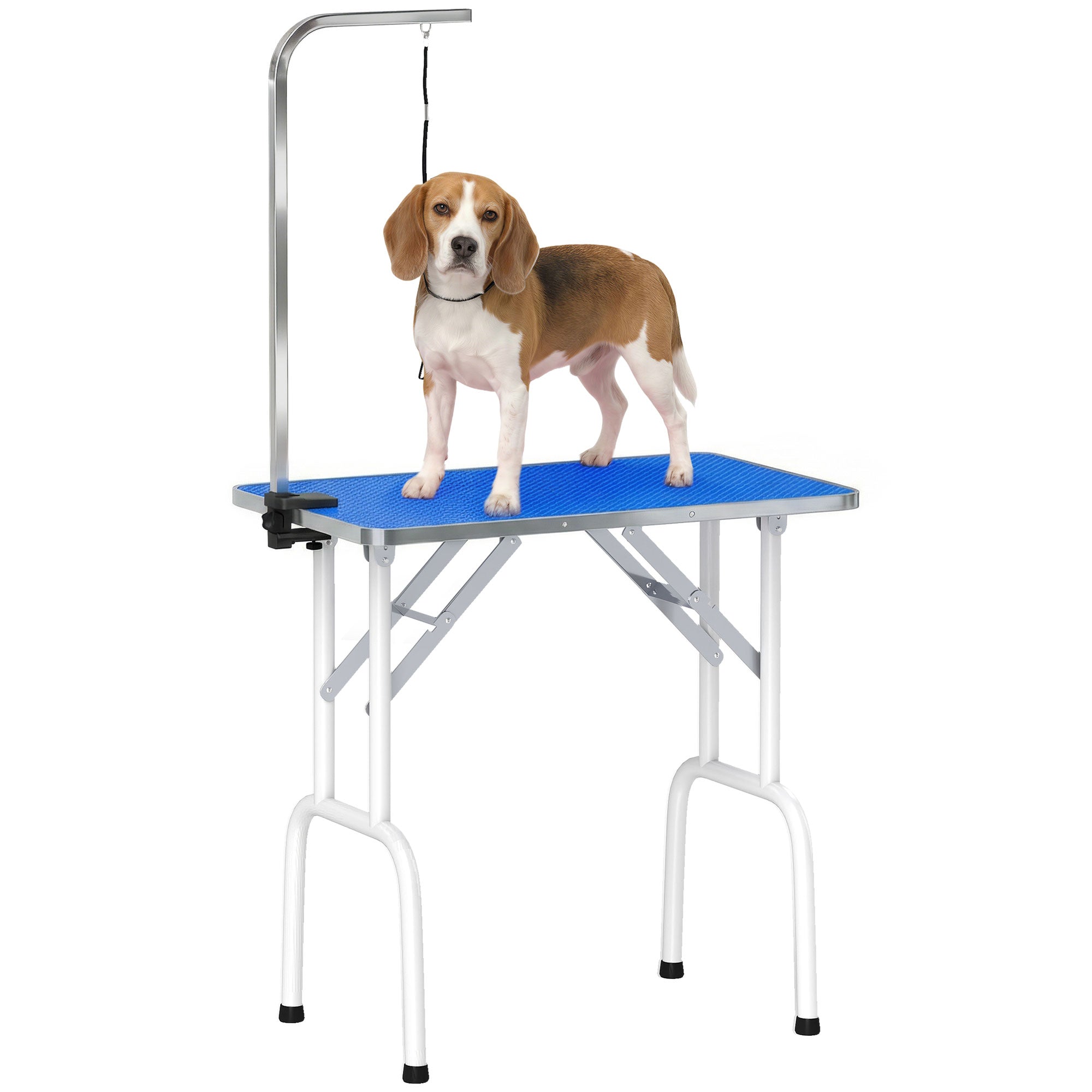 pawhut-table-de-toilettage-chien-pliable-81-cm-avec-bras-r-glable-20-60-cm-bleue image 1