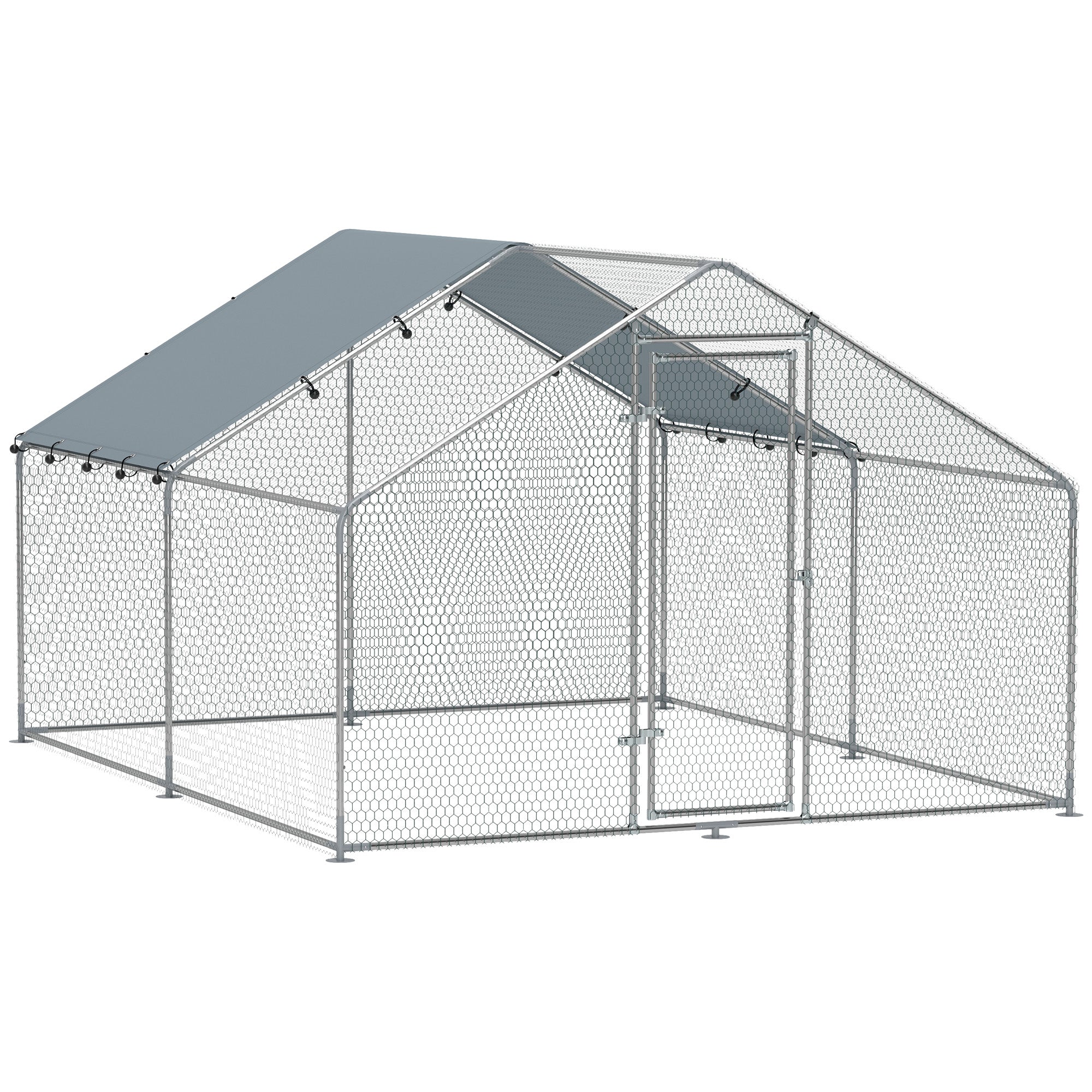 pawhut-enclos-poulailler-m-tal-9-8-x-11-2-ft-avec-b-che-uv-pour-10-15-poules-arg image 1