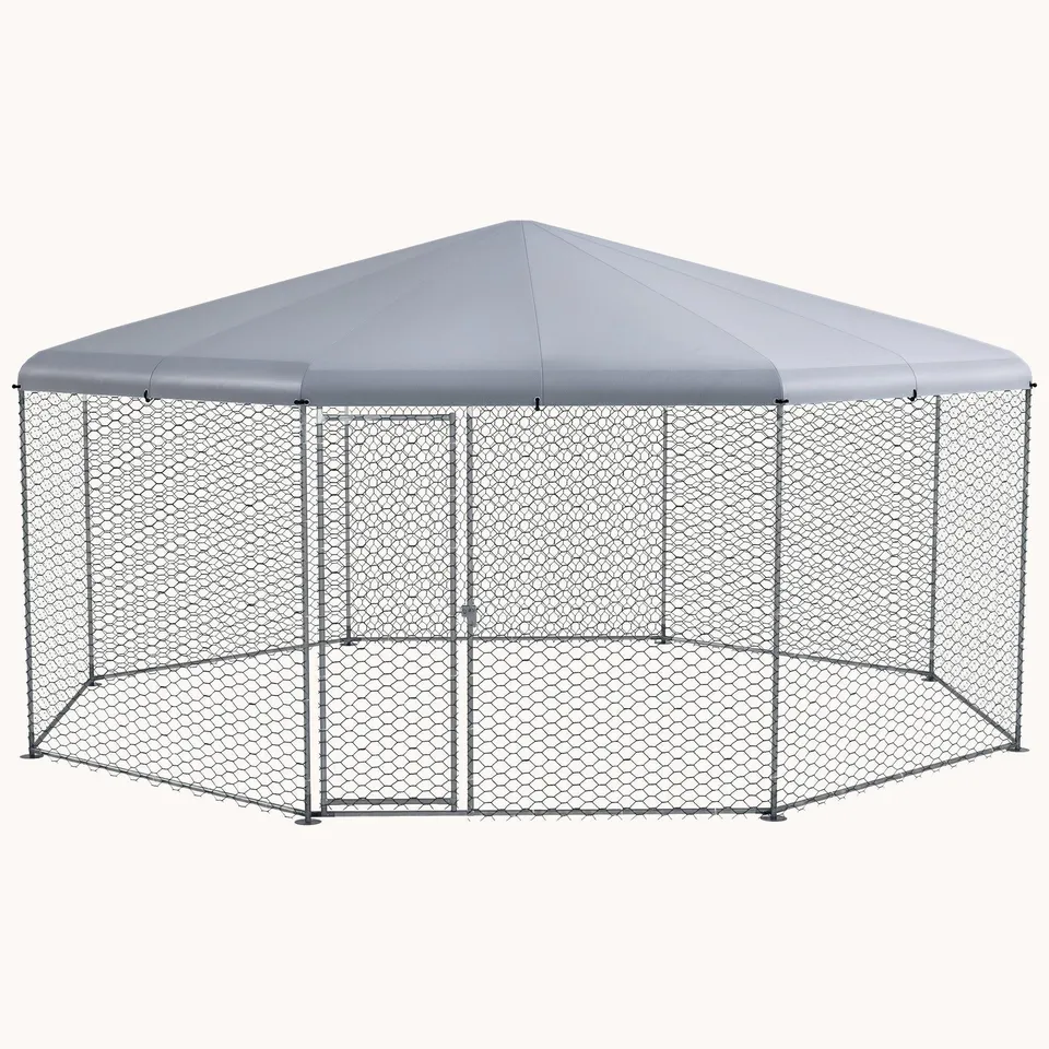 pawhut-enclos-poulailler-octogonal-m-tal-avec-b-che-imperm-able-argent image 1