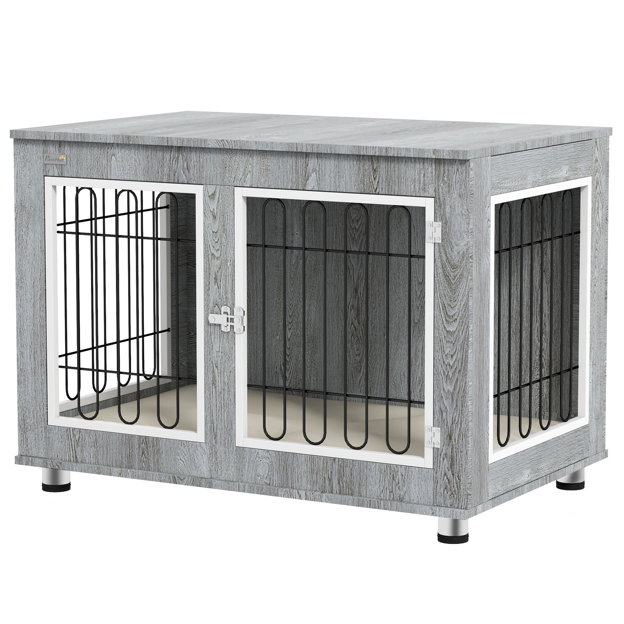 pawhut-niche-d-int-rieur-table-d-appoint-avec-coussin-pour-grands-chiens-gris image 2