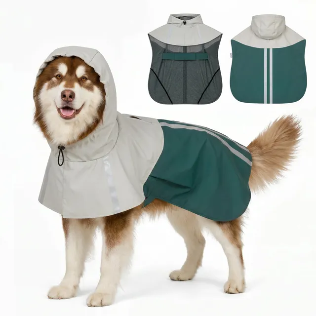 pawhut-manteau-de-pluie-pour-chien-avec-capuche-bandes-r-fl-chissantes-et-ouvert image 1