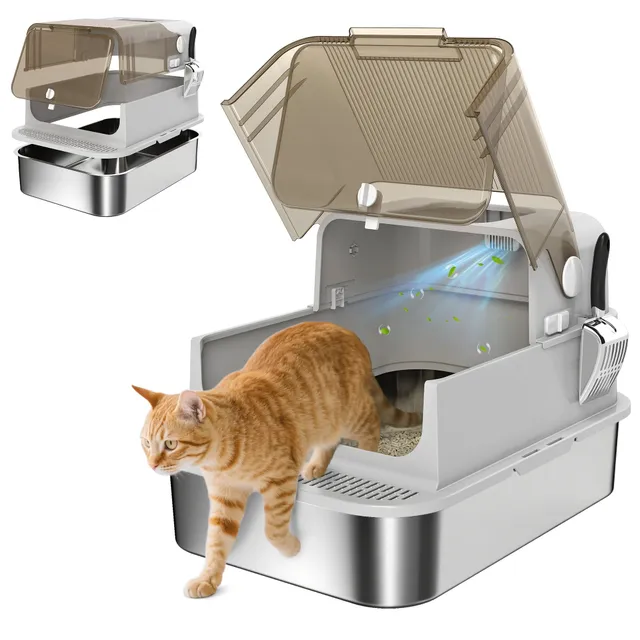 pawhut-bac-liti-re-chat-ferm-xxl-inox-70-x-50-x-46-5-cm-anti-odeurs-acier-inoxyd image 1
